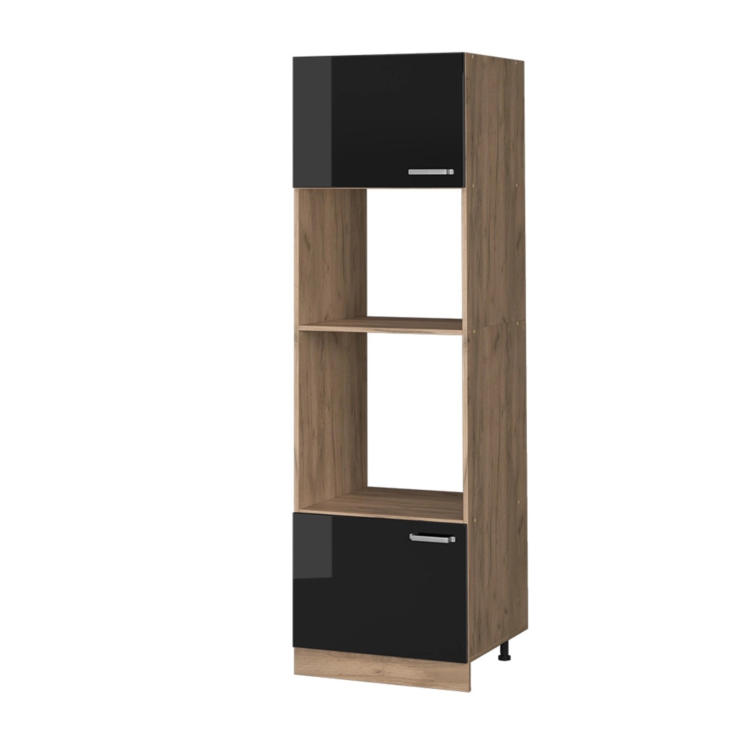 Vicco Mikrowellenschrank R-Line Schwarz Hochglanz/Goldkraft Eiche 60 cm