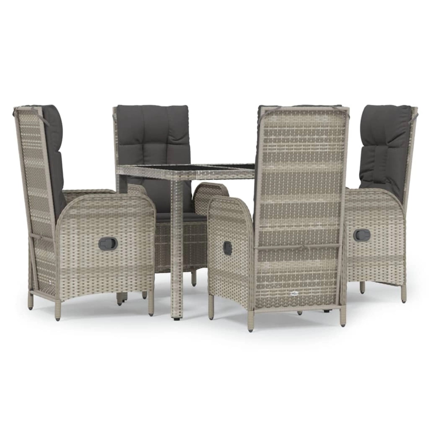 vidaXL 5-Tlg Garten-Essgruppe mit Kissen Grau Poly Rattan 3185024