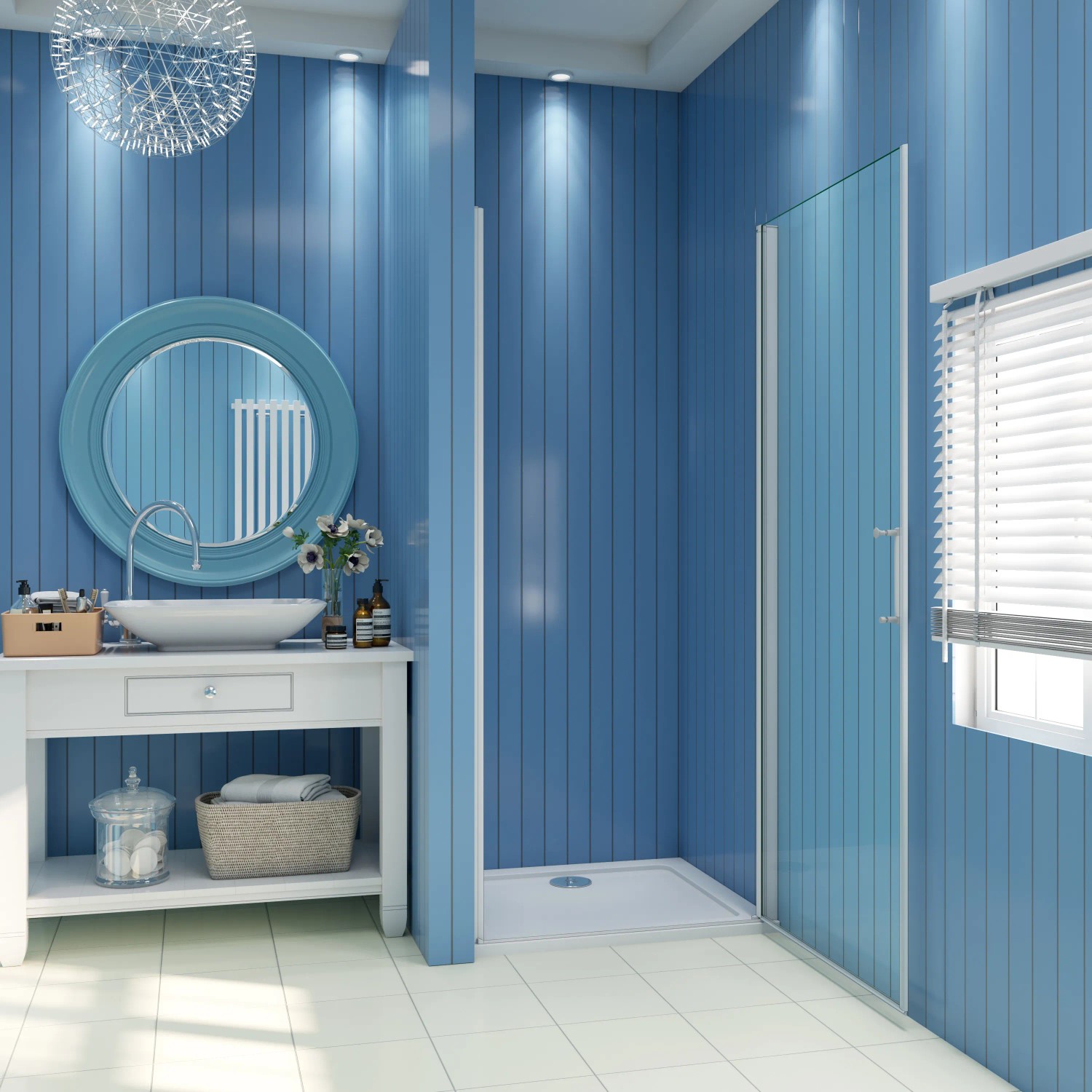 AICA Nischentür 80x185cm, Alu Silber Matt, Drehtür Duschkabine mit ESG Glas.