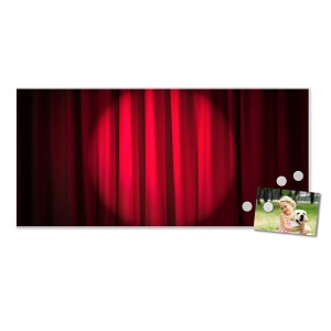 Weiße Magnettafel 78x37cm mit rotem Vorhang Motiv, inklusive Magnete. Wanddekoration für Notizen und Fotos.