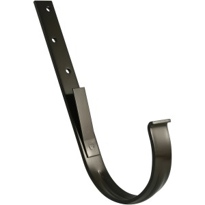 Braunes Marley Rinneneisen RG 75 mit Feder zur Dachrinnenbefestigung.