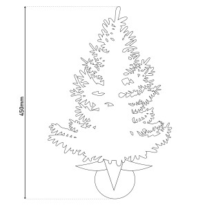 Umrisszeichnung eines 45 cm hohen LED Deko Weihnachtsbaums für den Innenbereich.