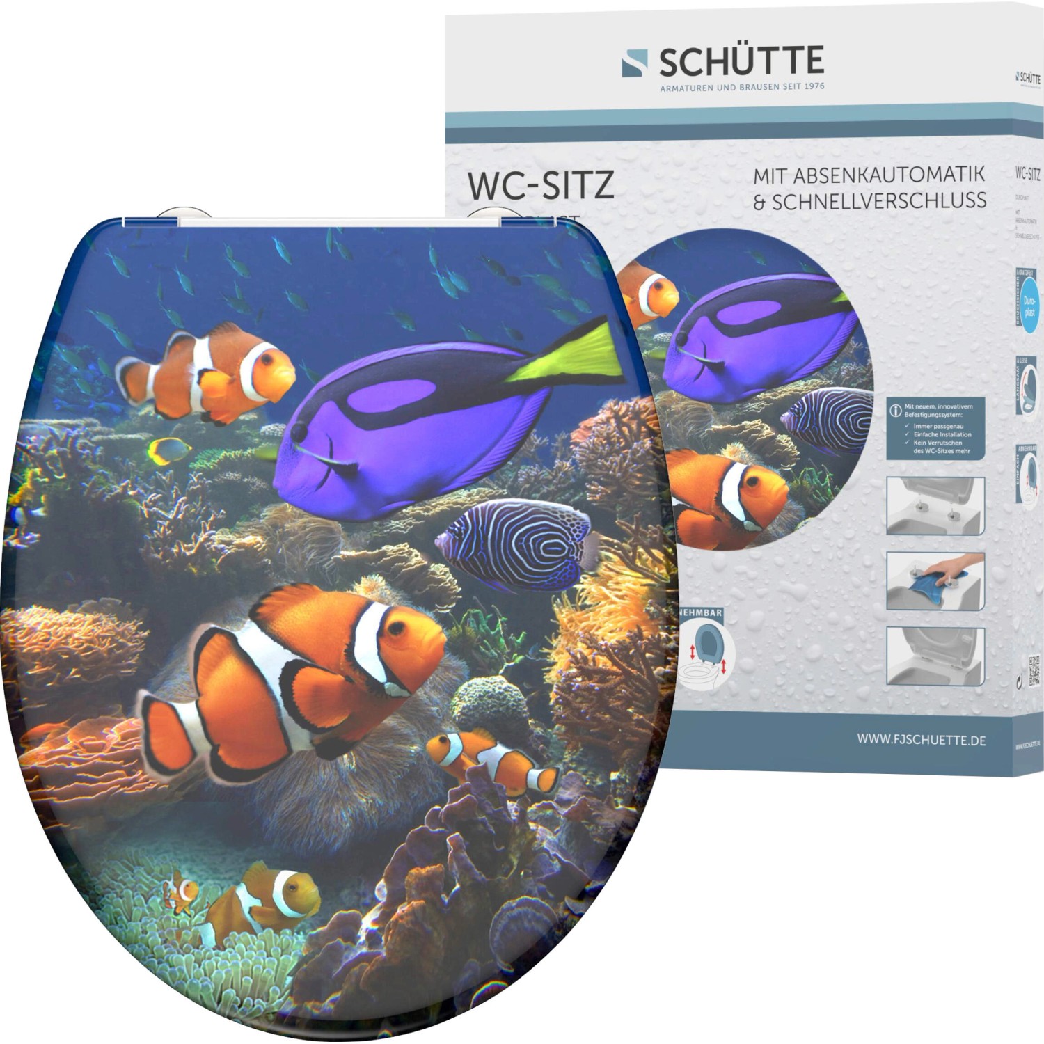 Schütte WC-Sitz Sea Life Duroplast mit Absenkautomatik & Schnellverschluss