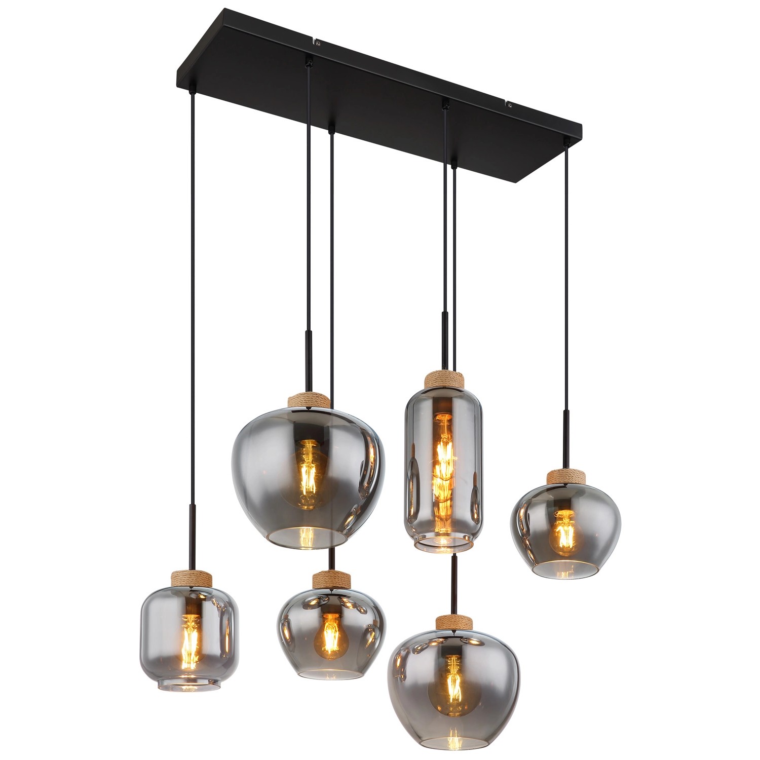 Globo Hängeleuchte Matt Schwarz/Rauchfarben/Natur 6-flammig