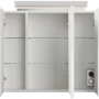 Offener, weißer Posseik Spiegelschrank 75 cm mit LED-Lampe und Glasböden.