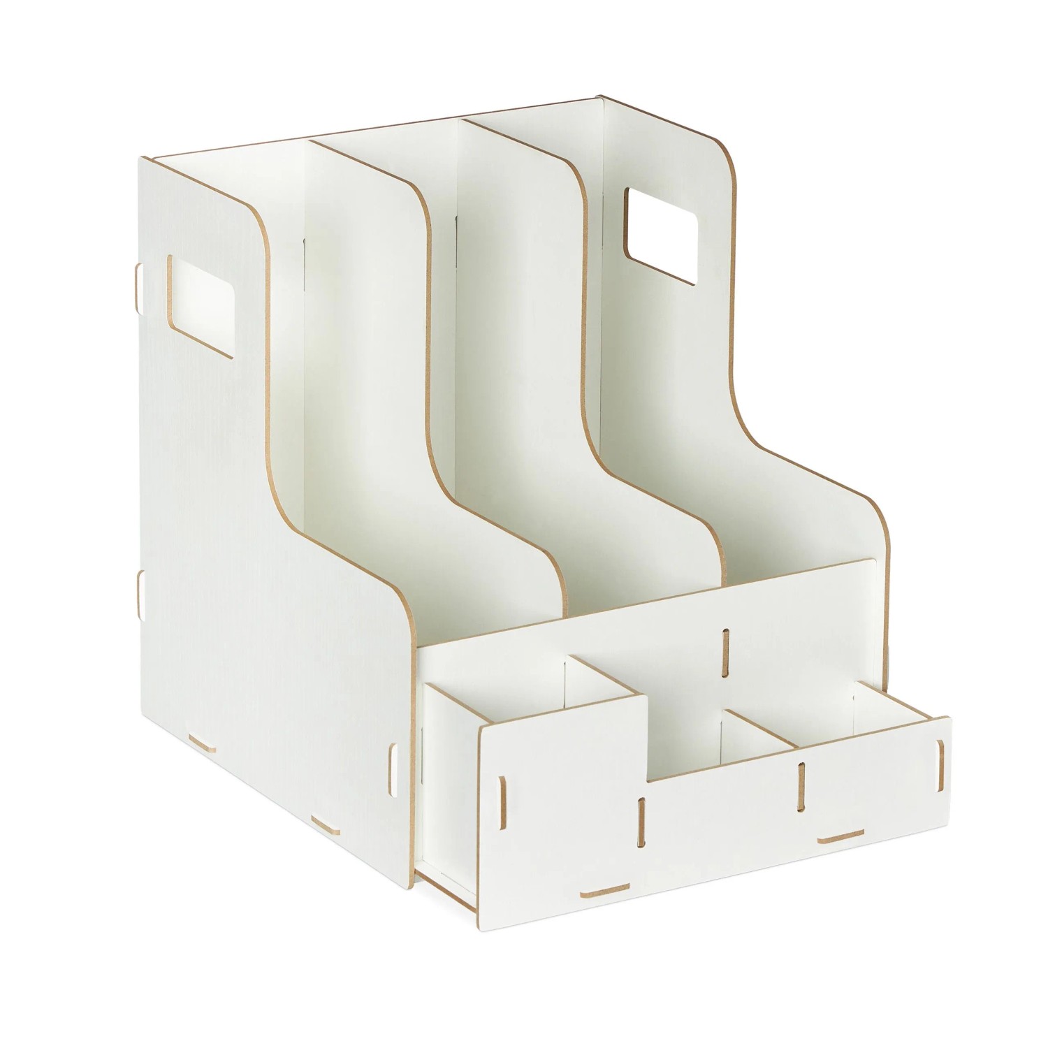 Relaxdays Stehsammler MDF Weiß 3 Fächer Mit Utensilienbox 27 cm x 24 cm x 31,5 cm 0,9 kg