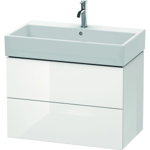 Duravit Waschbeckenunterschrank L-Cube, Weiß Hochglanz, mit zwei Schubladen.