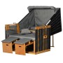 Outsunny Strandkorb aus Holz und Rattan, hellgrau, mit Klapptischen und Fußstützen.
