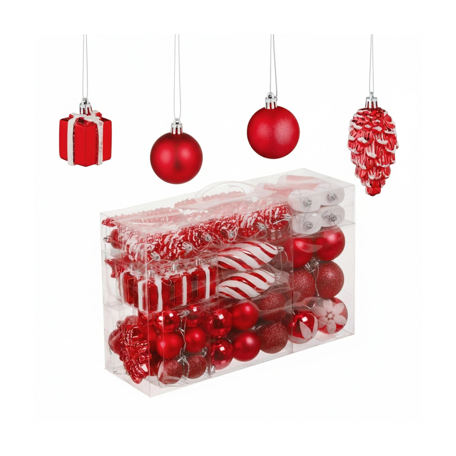 Relaxdays Weihnachtskugeln 72er Set Polystyrol Rot mit Bändchen 24 x 38 x 12 cm 780 g