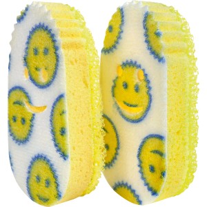 2er-Pack Dish Daddy Nachfüllschwämme mit Smiley-Motiv für Spülbürsten.