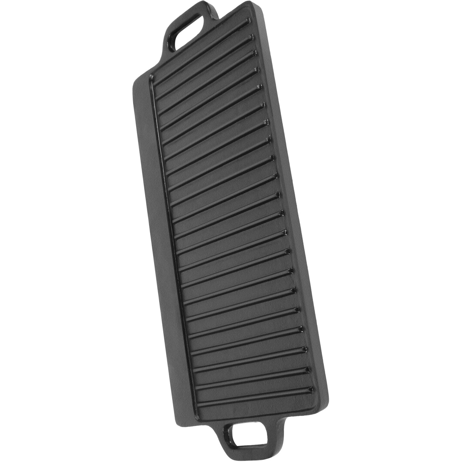 El Fuego Grillplatte aus Gusseisen mit Riffelung und zwei Griffen.