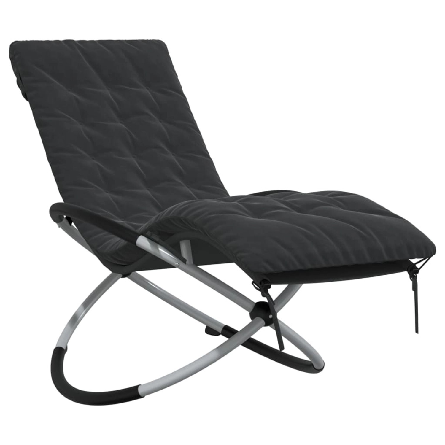 vidaXL Sonnenliege Geometrisch mit Auflage Schwarz und Grau Stahl 74 x 144 x 85 cm