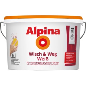 Eimer Alpina Wisch und Weg Weiss matt, 5 Liter, für stark beanspruchte Flächen.