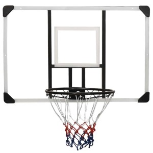 Transparentes Polycarbonat-Basketball-Backboard mit schwarzem Ring und rot-weiß-blauem Netz für Sport & Fitness.