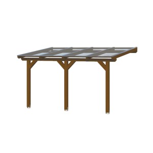 Skan Holz Terrassenüberdachung Bormio, 434x250 cm, Leimholz Nussbaum mit klarer Polycarbonat-Dacheindeckung.