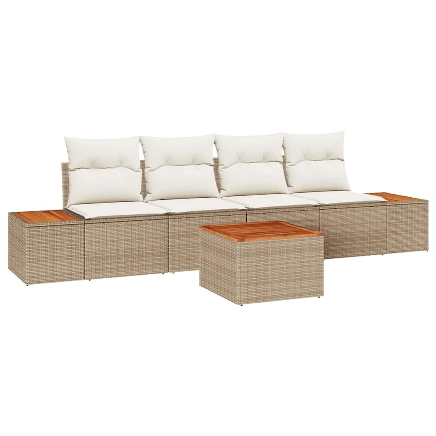 vidaXL Garten-Sofa-Set mit Kissen mit Speicher 5-Tlg Beige Poly Rattan 3356 günstig online kaufen