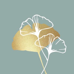 Papierservietten mit Ginkgo-Blatt Design in Grün und Gold, 20 Stück.