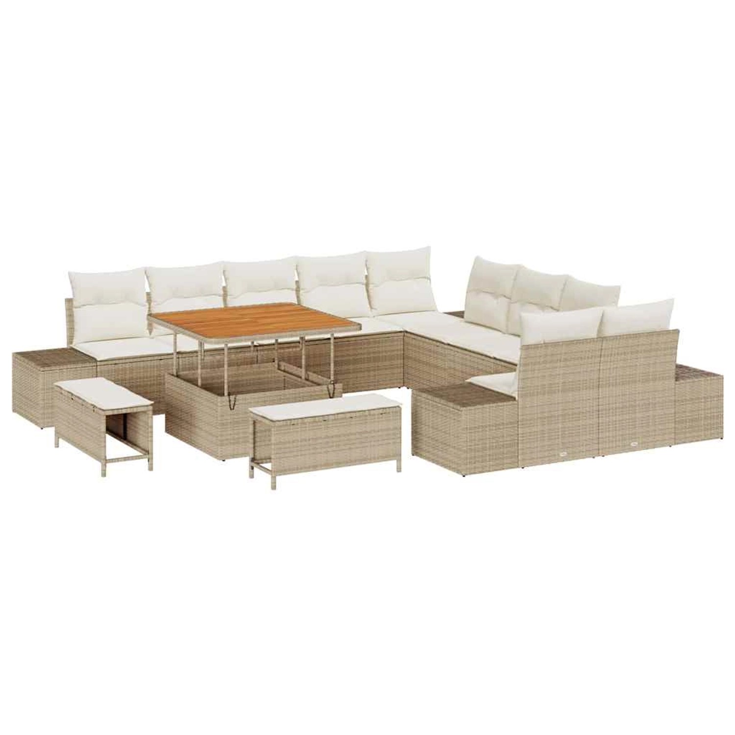 vidaXL Garten-Sofa-Set mit Kissen 13-Tlg Beige Poly Rattan 3362836 günstig online kaufen