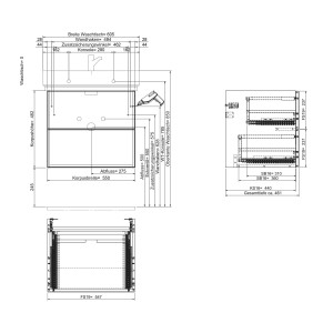 Technische Zeichnung Steinkamp Unterschrank Living 2.0 mit GROHE Cube Waschtisch 60 cm.