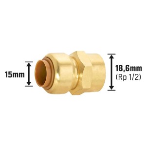 Steck-Muffe aus Messing, 15 mm x 18,6 mm (Rp 1/2), für Gewindefittings.