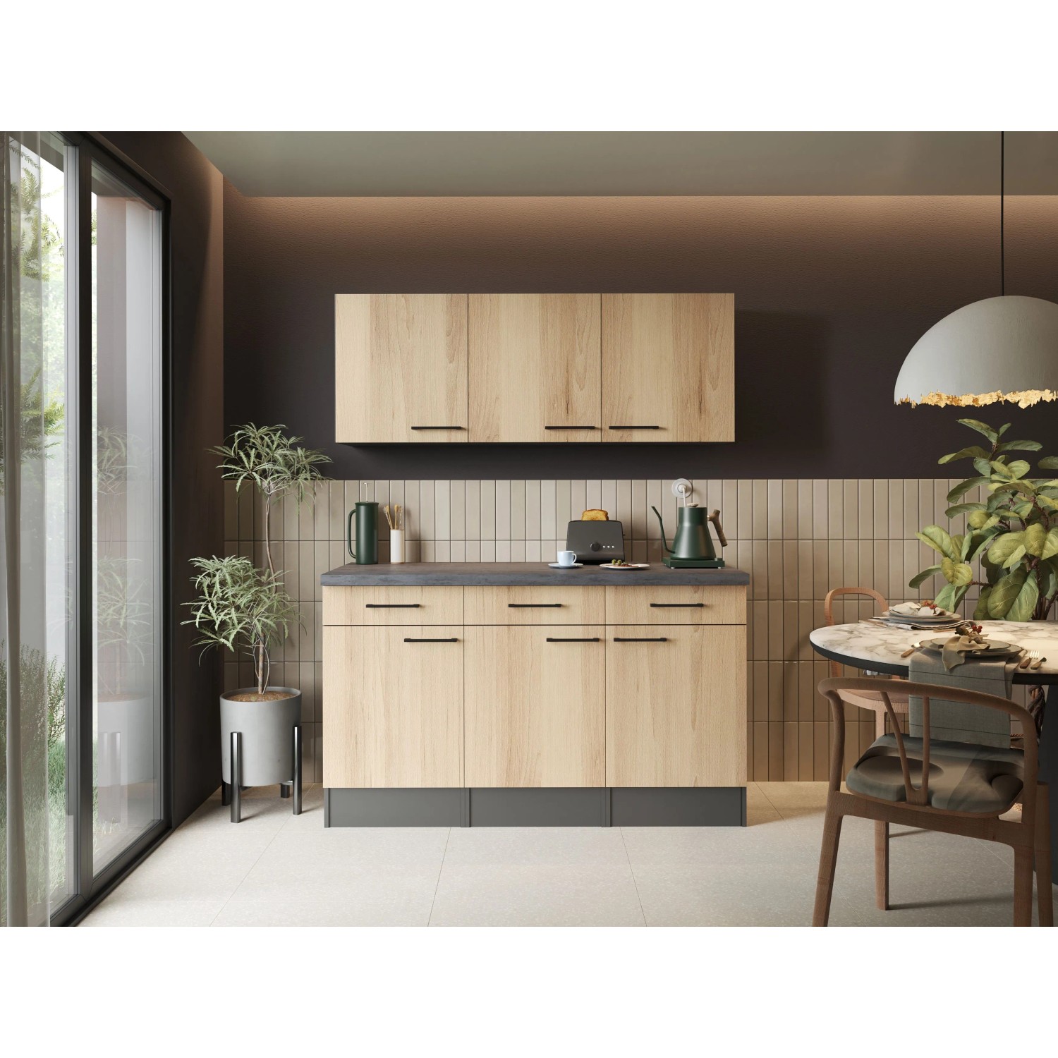 Respekta Sideboard Oliver Set 150 cm Oberschränke Artisan Eiche Granit Optik