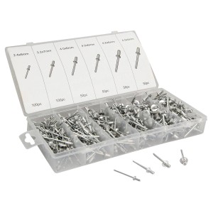 Tifler Aluminium Blindnieten, 400 Stück, in Sortimentsbox mit verschiedenen Größen.