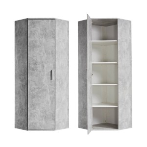 Mokebo Eckschrank in Grau, ein Büroschrank mit fünf Fächern für Büro und Haushalt.