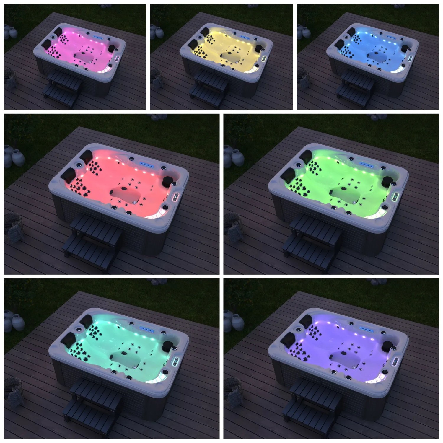 Home Deluxe Outdoor Whirlpool Beach Plus mit Farbwechsel und Treppe.