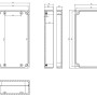 Technische Zeichnung: Lichtgraues Blanko Modulgehäuse IP65, 158x90x40mm, für Elektroinstallation.