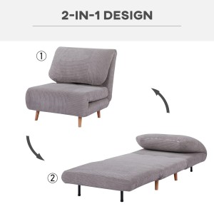 Graues 2-in-1 Schlafsofa im Cord-Design, verstellbar von Sessel zu Gästebett.