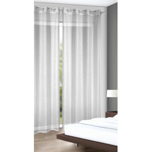 Weißer Ösenschal Inka von Neusser Collection, 245x135 cm, glitzernde Struktur, Fenstervorhang.