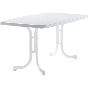Weißer Sieger Klapptisch, rechteckig, 90x150 cm. Gartentisch mit Edelstahlrahmen, ideal für Balkon und Garten.