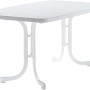 Weißer Sieger Klapptisch, rechteckig, 90x150 cm. Gartentisch mit Edelstahlrahmen, ideal für Balkon und Garten.