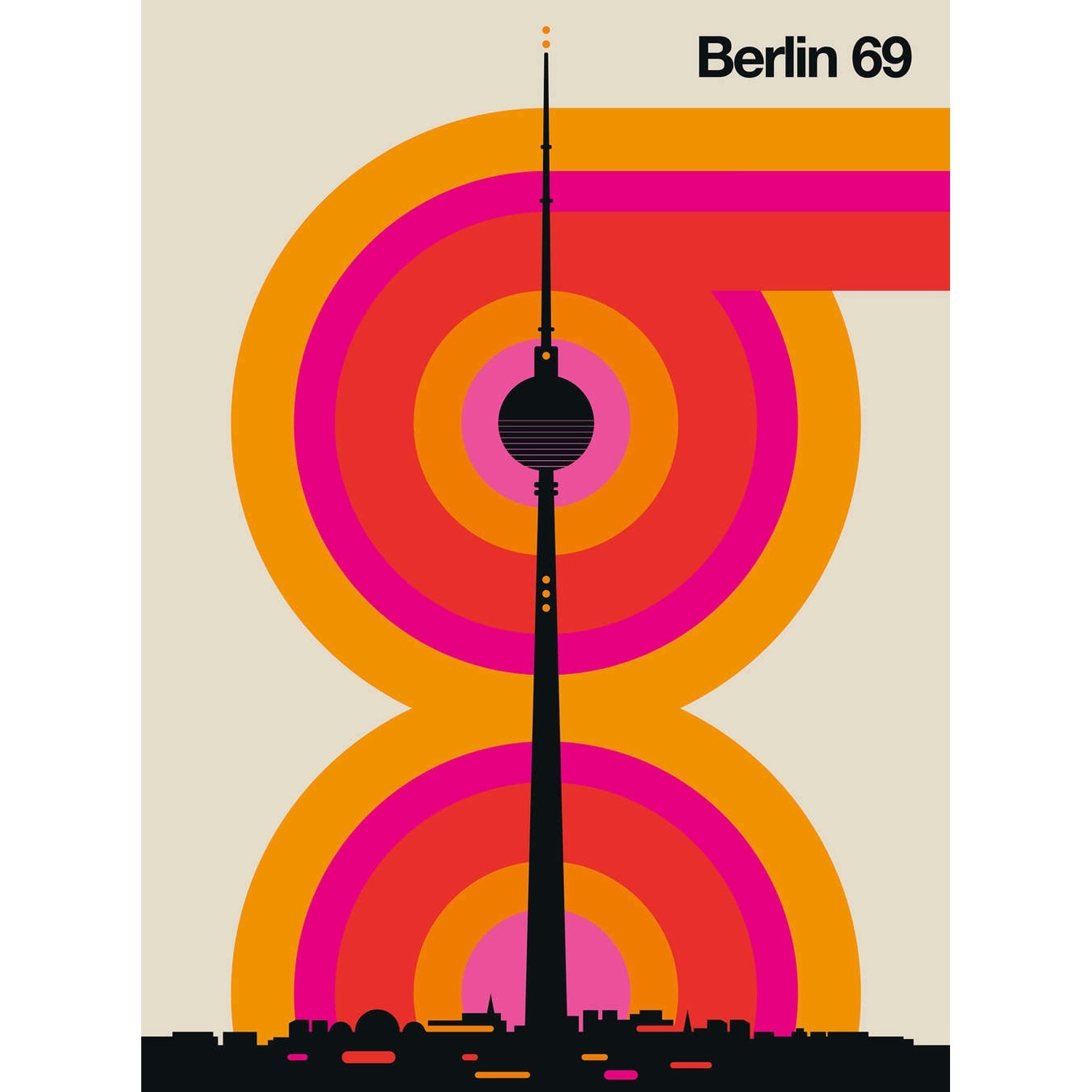 Fototapete Berlin 69 Fernsehturm Rosa Gelb Orange 2,00 m x 2,70 m FSC®