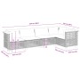 vidaXL 5-tlg. Garten-Sofagarnitur, schwarzes Poly Rattan mit Kissen, Maße dargestellt.