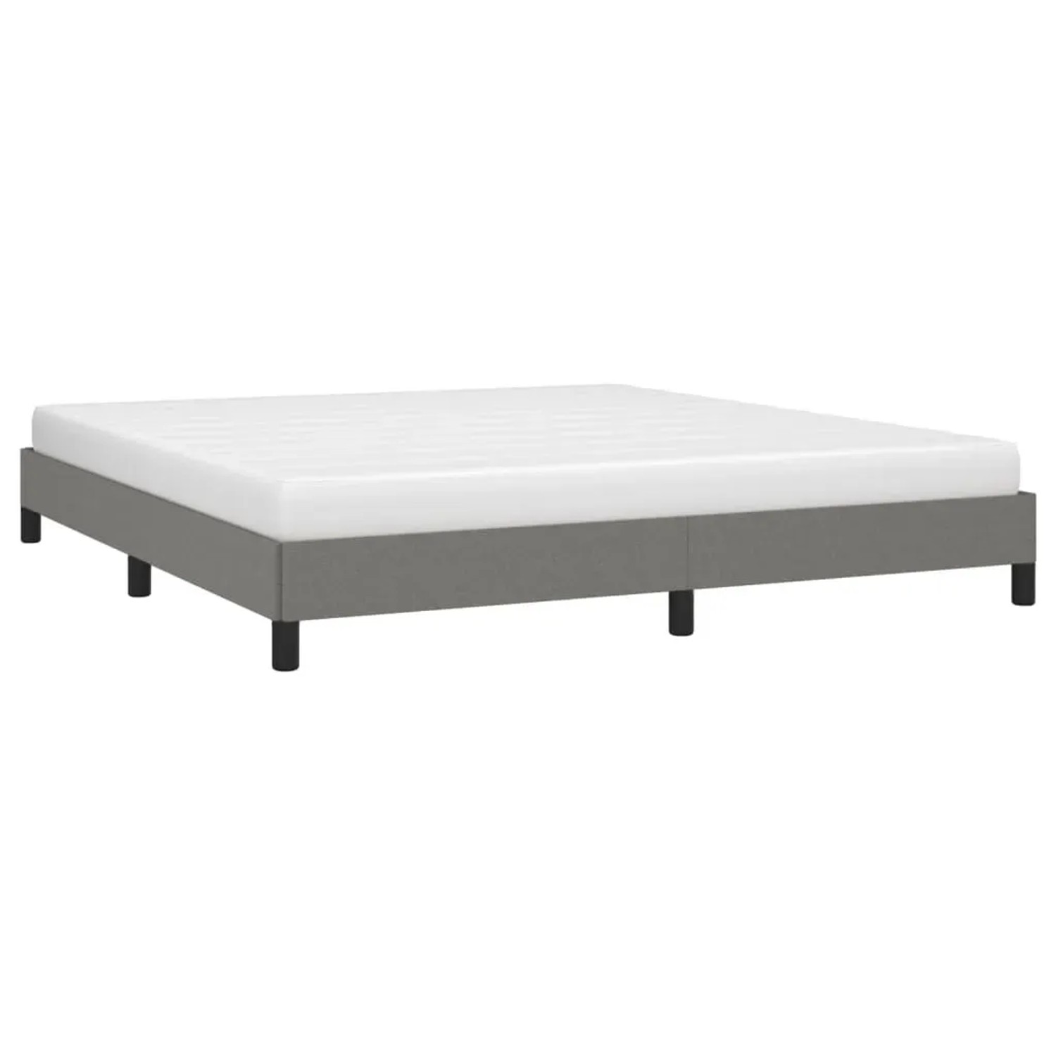 Dunkelgraues Stoff-Bettgestell 160x200 cm mit Lattenrost, ohne Matratze.