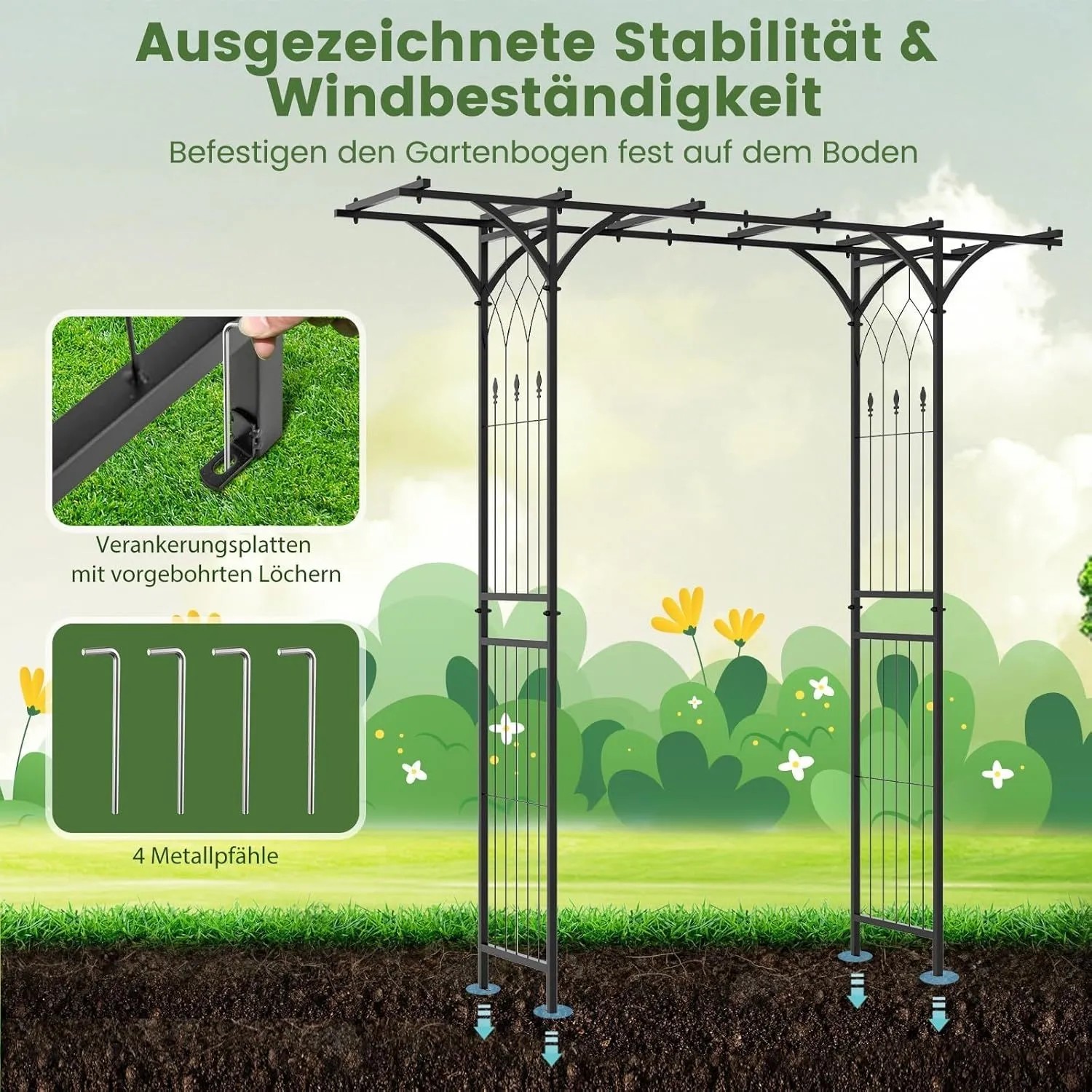 Costway Rosenbogen aus Metall, ideal als Rankhilfe für Kletterpflanzen im Garten.