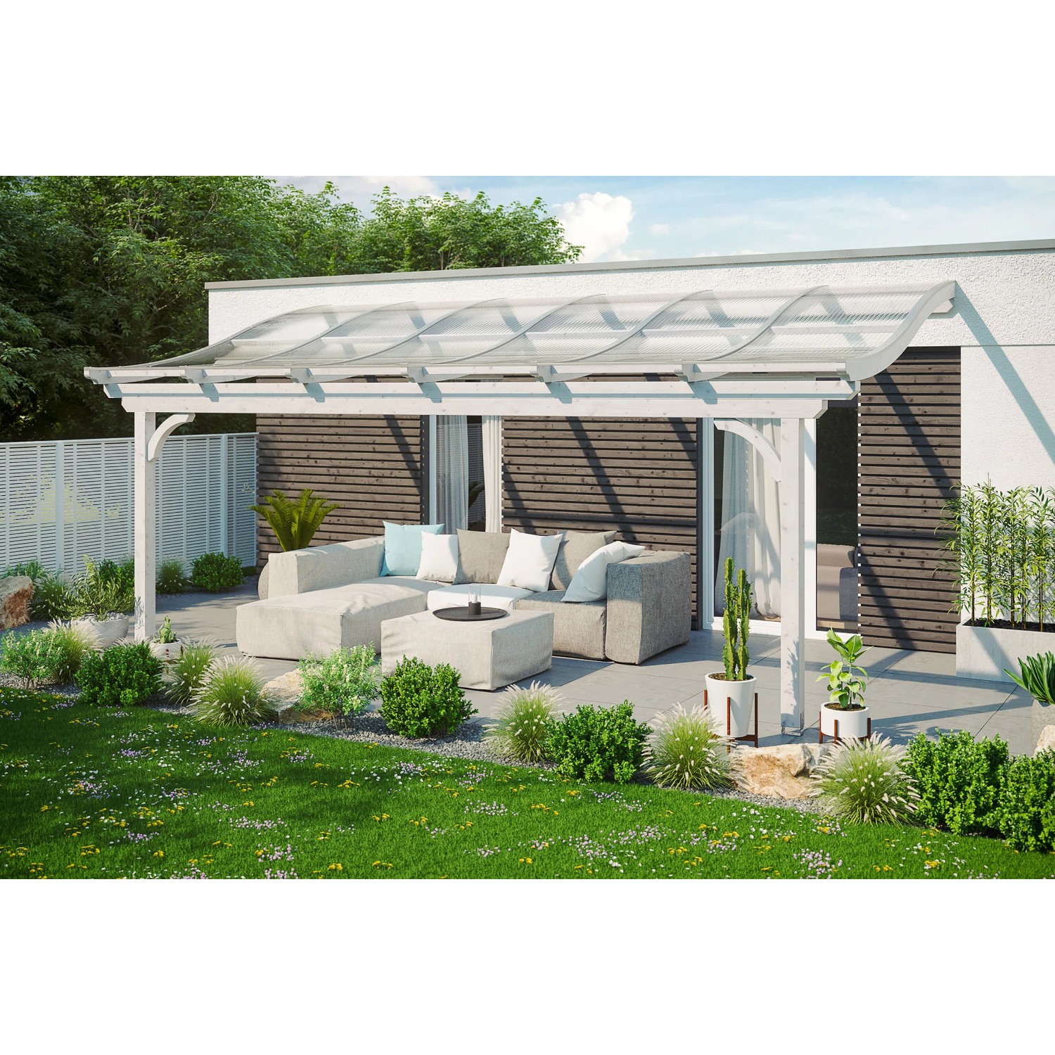 Skan Holz Terrassenüberdachung Verona 648 x 239 cm Leimholz Weiß