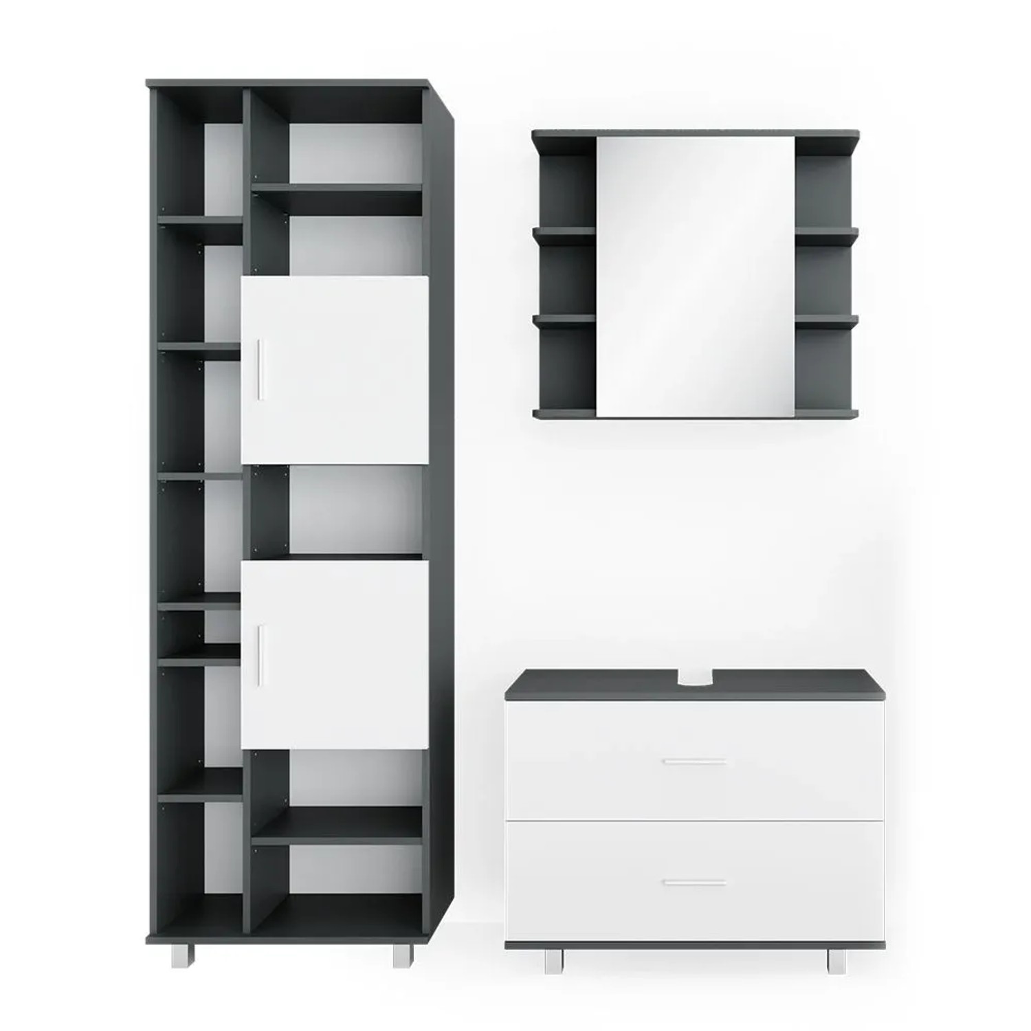 Vicco Badmöbel-Set Ilias Weiß/Anthrazit 80 x 61 3-teilig