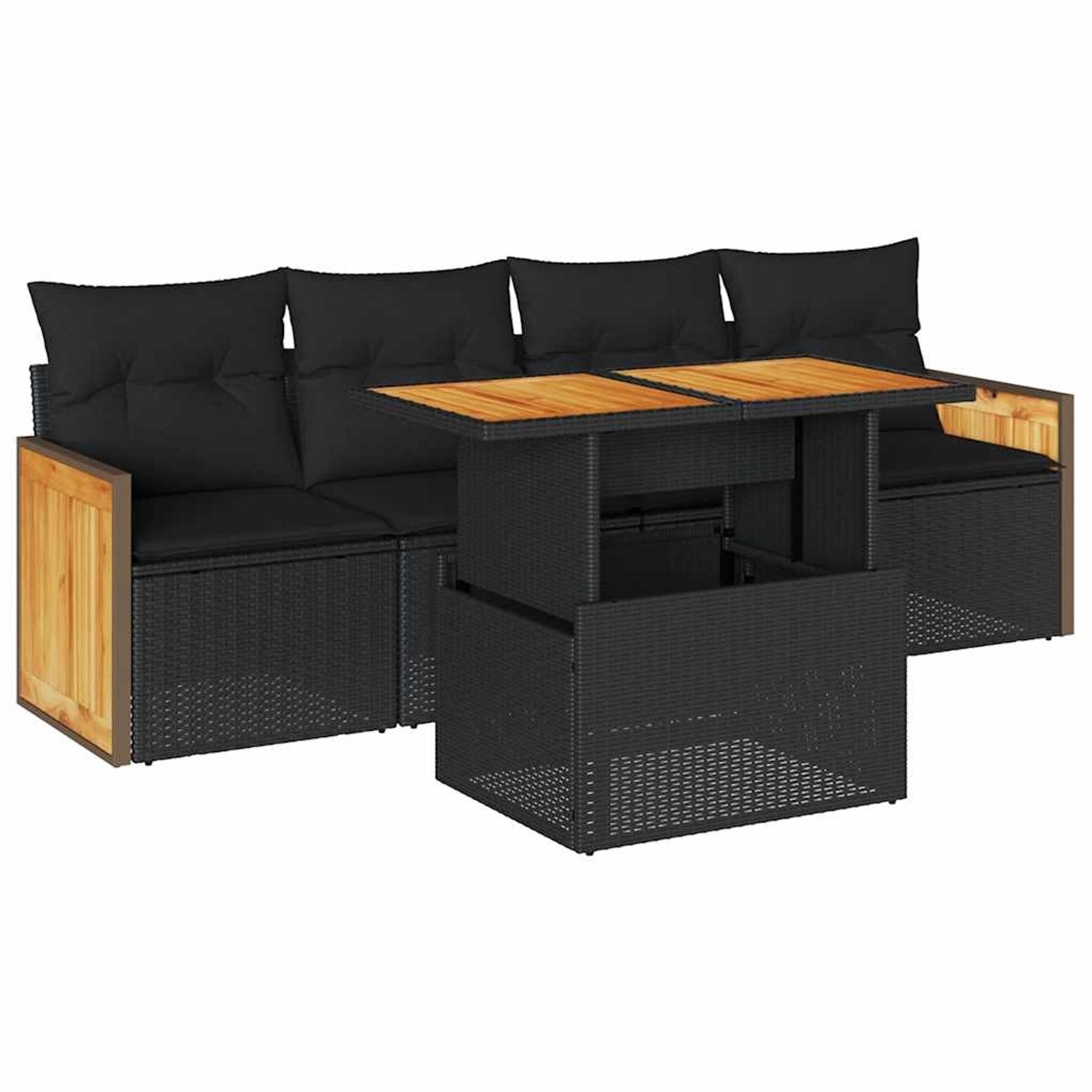 vidaXL 5Tlg Garten-Sofagarnitur mit Kissen Schwarz Poly Rattan Akazie 33276 günstig online kaufen