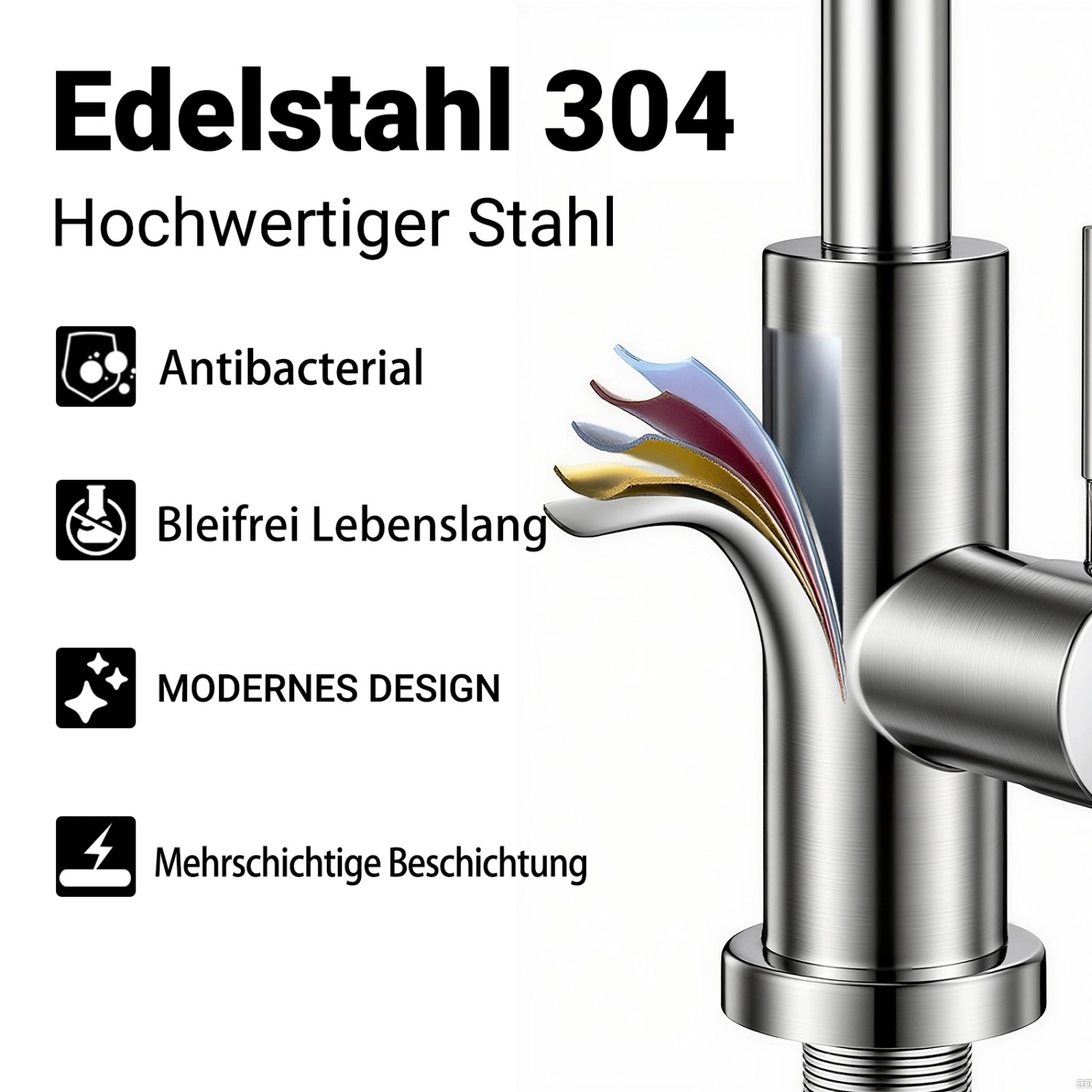 AICA Säulenbrause-Wasserhahn Silber Zwei Wasserauslassmodi Küche Mischbatterie Ausziehbar 360° Drehbar Einhand-Spültischarmatur Bad Küchenarmatur_6