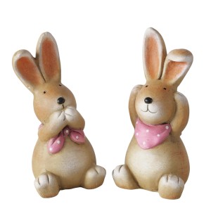 2er Set Boltze Osterfiguren Dixie, braune Hasen mit rosa Halstuch, 152x73x73cm.