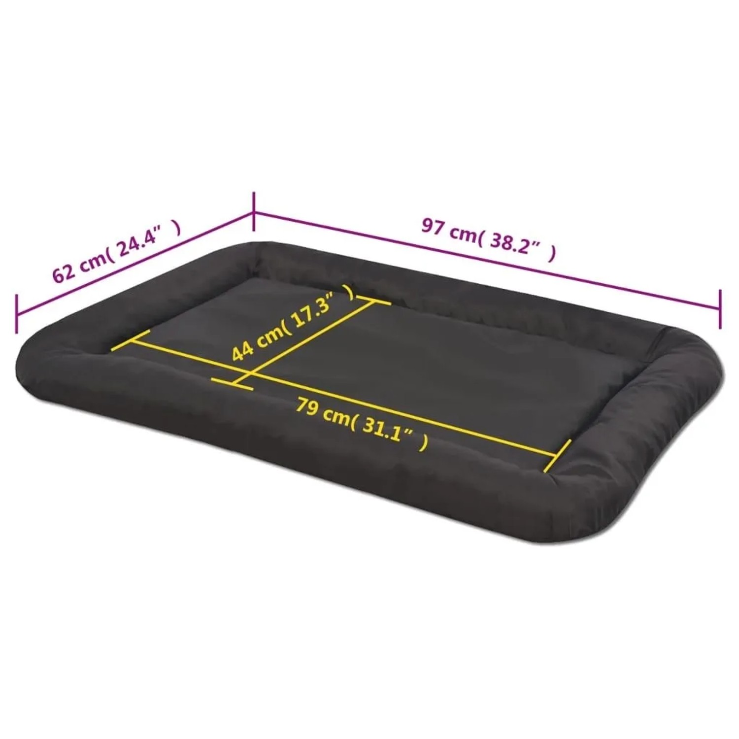 Schwarzes vidaXL Hundebett in XXL (97x62cm) aus wasserabweisendem Oxford-Gewebe. Bequemes Hundekörbchen.