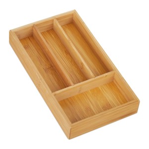 Relaxdays Schubladenorganizer Bambus Natur 4 Fächer 28 cm x 16 cm x 4 cm