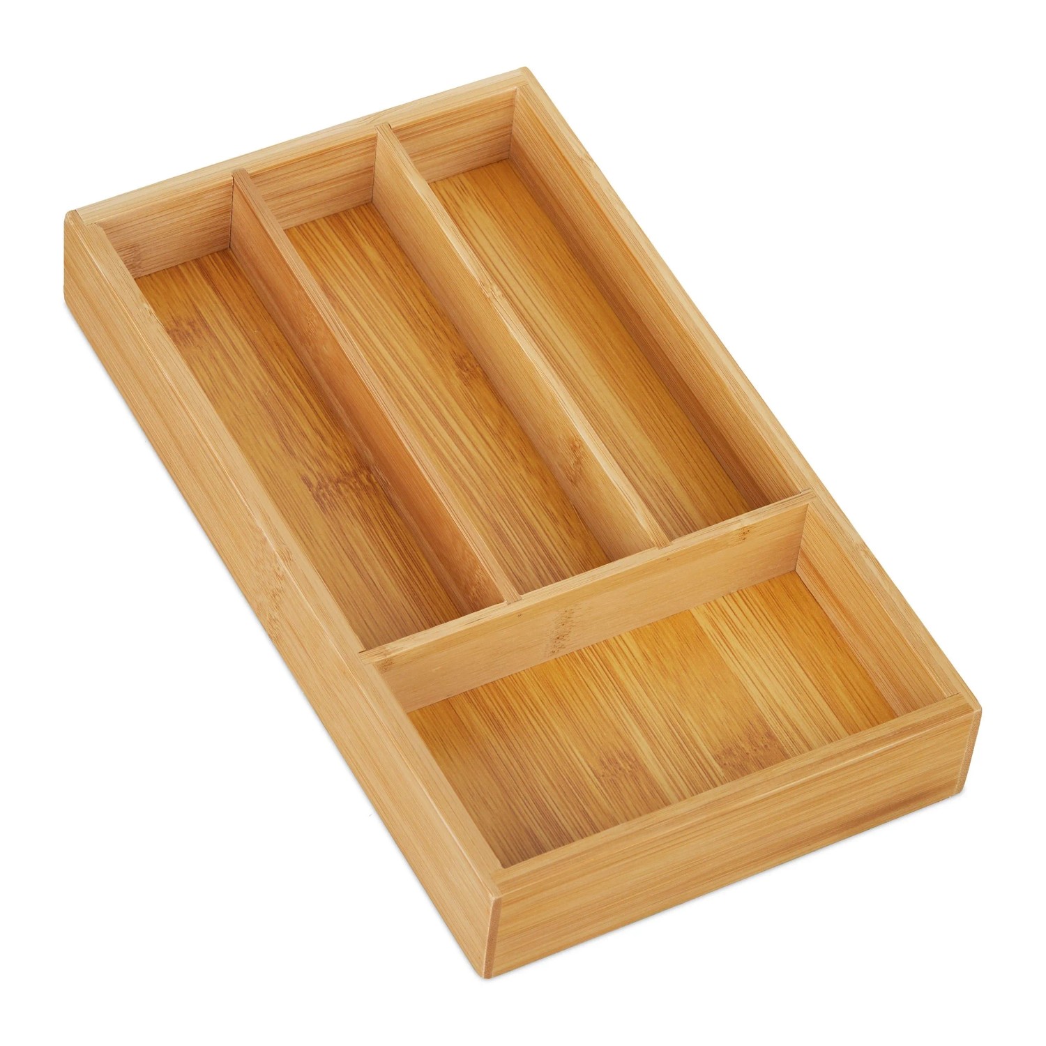 Relaxdays Schubladenorganizer Bambus Natur 4 Fächer 28 cm x 16 cm x 4 cm