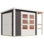 Karibu Gartenhaus mit Schrank und Anbaudach, terragrau, 209x241x199,6 cm.