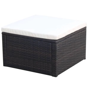 Brauner vidaXL Hocker aus Rattan mit cremeweißem Kissen, geeignet für Garten und Terrasse.