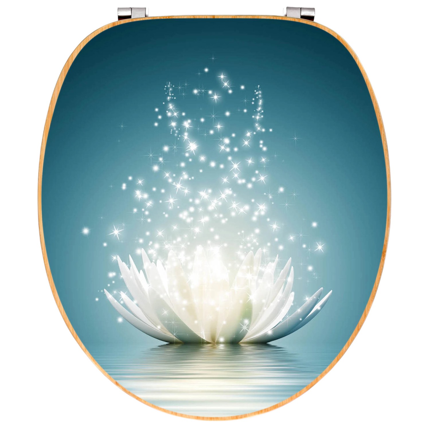 Banjado WC-Sitz aus Bambus mit Lotusblüte. Toilettendeckel aus Holz für Standard WC.