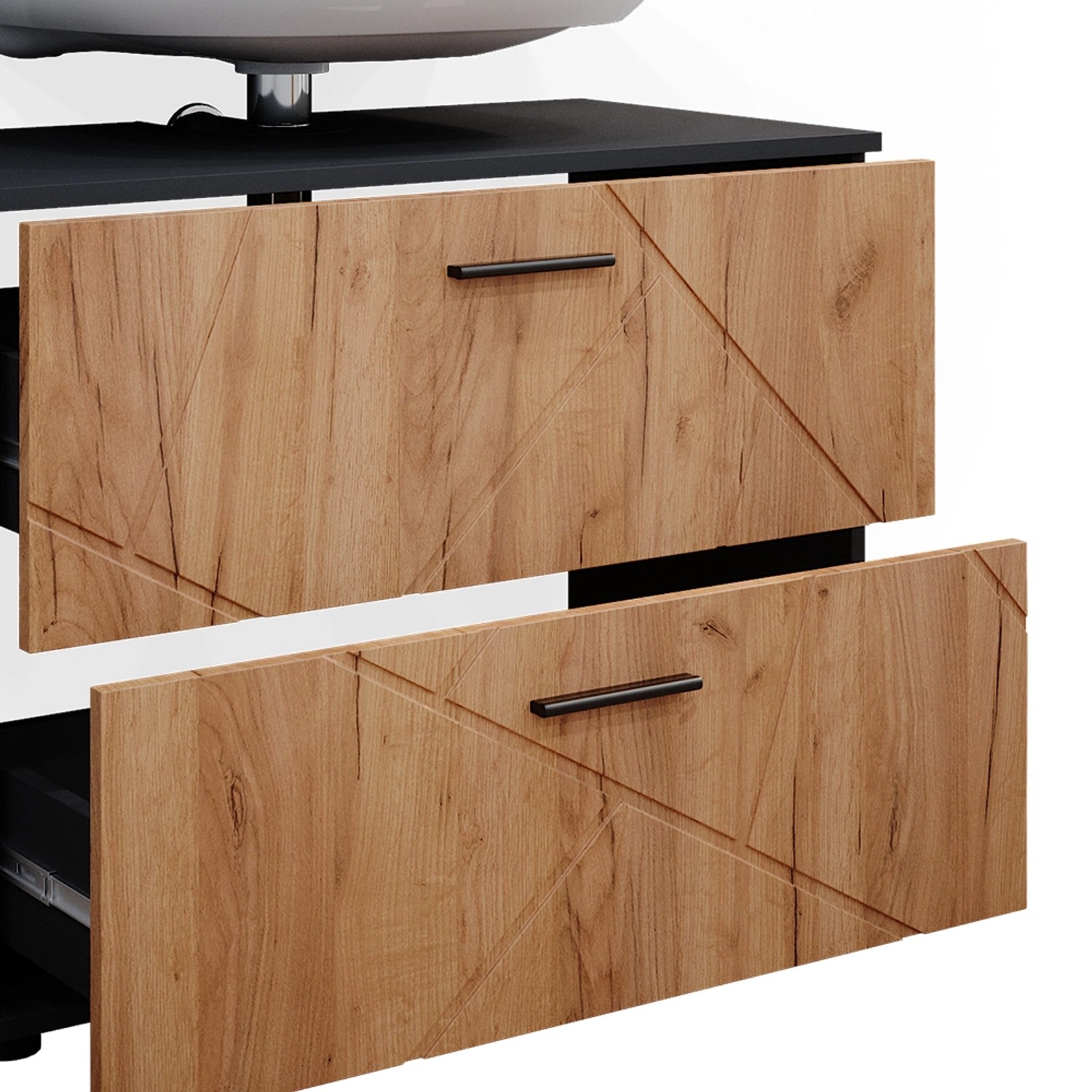 Vicco Waschbeckenunterschrank Irma, Anthrazit/Eiche, 80cm mit zwei Schubladen.