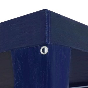 Detailansicht blaues Partyzelt 3x4m aus PE, Ecke mit Öse.